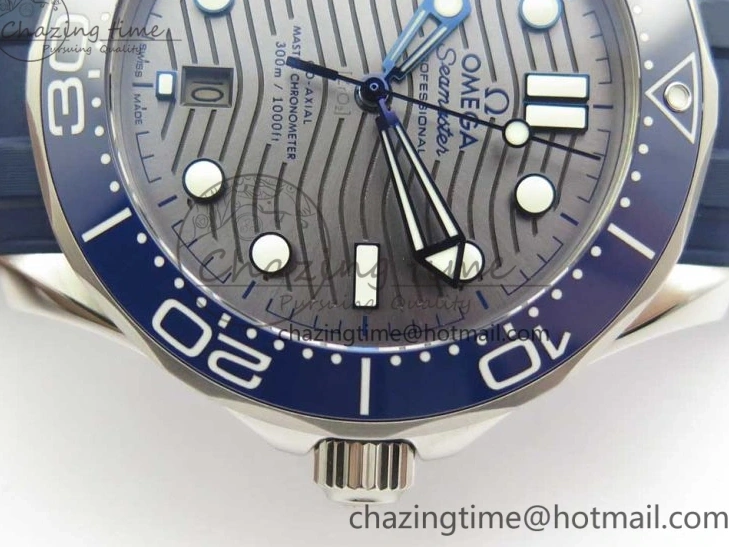 0123 StreetReady 2018 Seamaster Diver 300M VSF 1:1 Best Edition Blue Ceramic Gray Dial on Blue Rubber Strap A8800 V2 (Black Balance Wheel) 7963